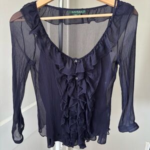 Lauren Ralph Lauren Navy Ruffle Blouse Sz 8